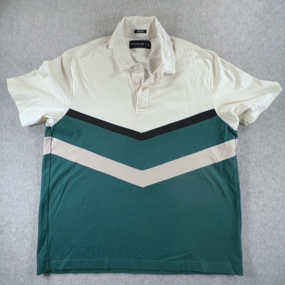 Abercrombie & Fitch Oversized Rugby Shirt Teal Green Colorblock Mens XL Cotton